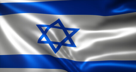 Israel Flag with waving folds, close up view, 3D rendering