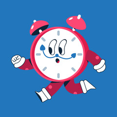 Cute alarm clock vector cartoon character isolated on background.