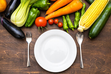 野菜とお皿とカトラリー