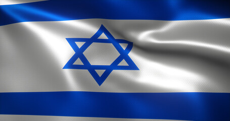 Israel Flag with waving folds, close up view, 3D rendering