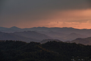 Sunset view of the mountains from the observation deck on Mount Tugaya