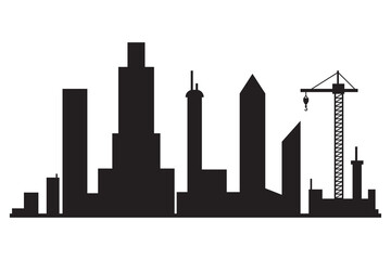 Big city skyline vector black silhouette isolated on a white background.