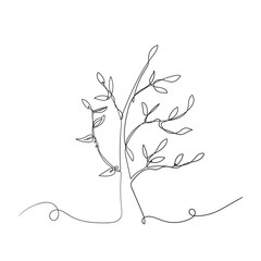 hand drawn doodle tree in continuous line art style
