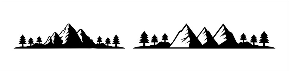 Mountains vector design set. Mountains vector simple illustration. Highlands with steep hills