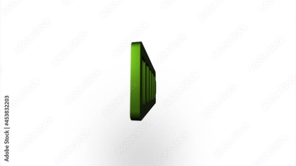 Poster green battery icon flipping, rotation. elegant 3d realistic light render. seamless loop animation vi