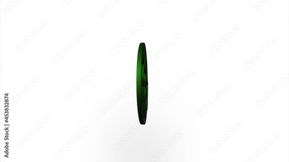 Poster Green earth globe and shield with checkmark icon flipping, rotation. Elegant 3d realistic light render. Seamless loop animation video