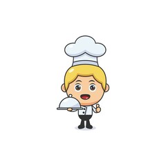 Cute cartoon chef with thumbs up and holding a dish