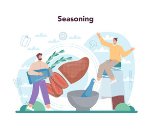 Steak concept. People cooking tasty grilled meat on the plate. Delicious