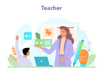 Teacher concept. Professor giving a lesson online or in a classroom - obrazy, fototapety, plakaty