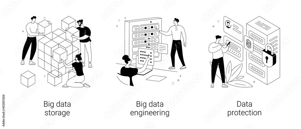 Poster database security abstract concept vector illustrations.