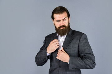 serious bearded businessman. stylish mature man looking modern. mens jacket wardrobe. fashionable...