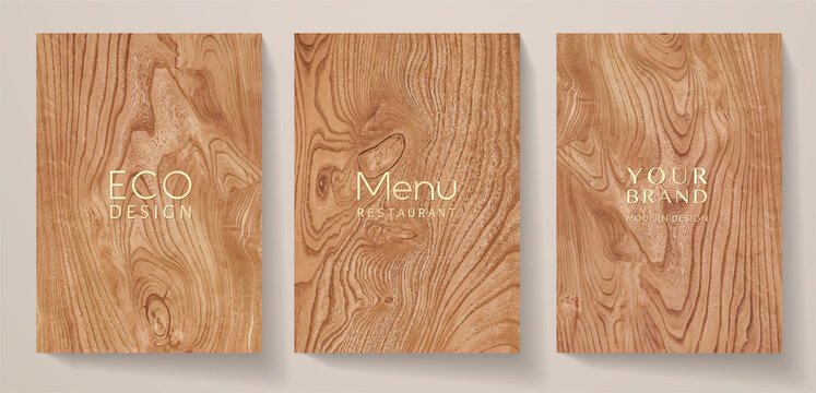 Wooden texture set (collection). Natural eco vector background with brown wood pattern for cover template, menu board, parquet flooring design