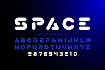 Modern futuristic hi-tech style font, alphabet letters and numbers vector illustration