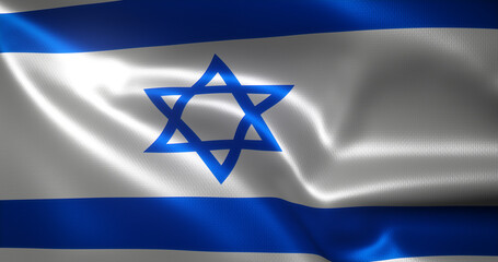 Israel Flag with waving folds, close up view, 3D rendering