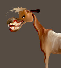 funny naughty ugly horse, cartoon illustration 