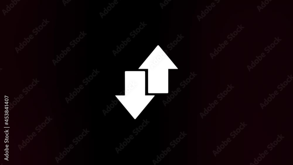 Poster Exchange arrow transfer icon with glitch art effect. Retro futurism 80s 90s dynamic wave style. Video signal damage with tv noise and old screen interference. Loop 4k