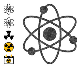 Triangle atom electrons polygonal symbol illustration, and similar icons. Atom Electrons is filled with triangles. Low-poly atom electrons combined with random filled triangles.