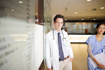 Fototapeta premium Doctor and nurse in hospital corridor
