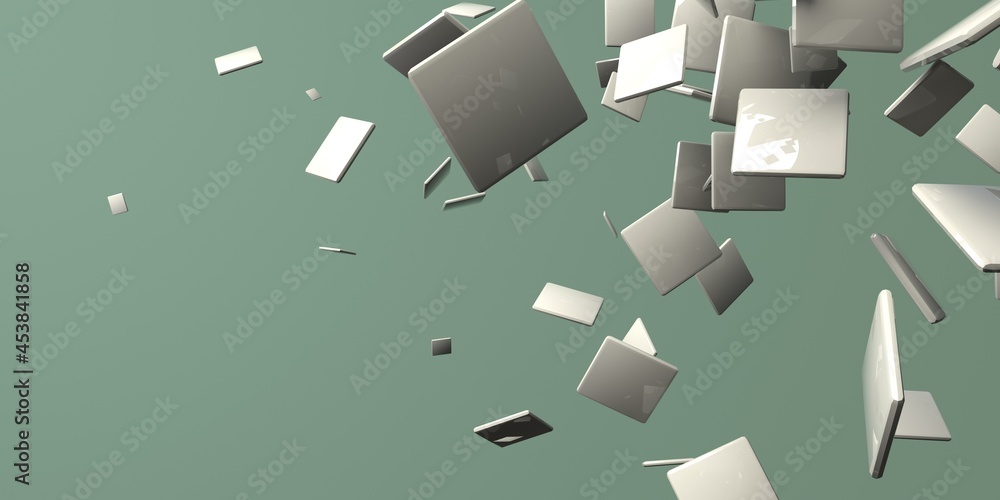 Poster 3d render of different size of square shapes