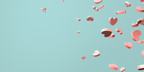 Flying scattered small hearts - 3D render
