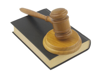 Wooden judge gavel on legal book isolated on white background