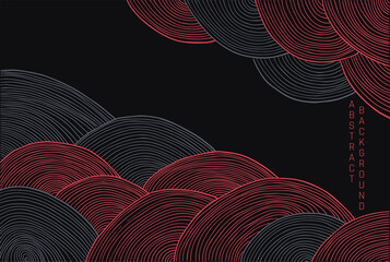 vector abstract japanese style landscapes lined waves in black background and colored lines