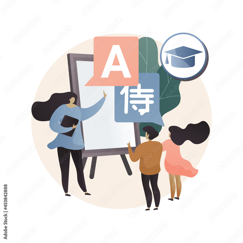 Poster bilingual immersion program abstract concept vector illustration.