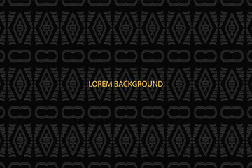 3D volumetric convex embossed geometric black background. Ethnic vintage pattern. Abstract national ornament in the style of arabesque. Oriental, Asian, Indonesian, Mexican, Aztec motives.