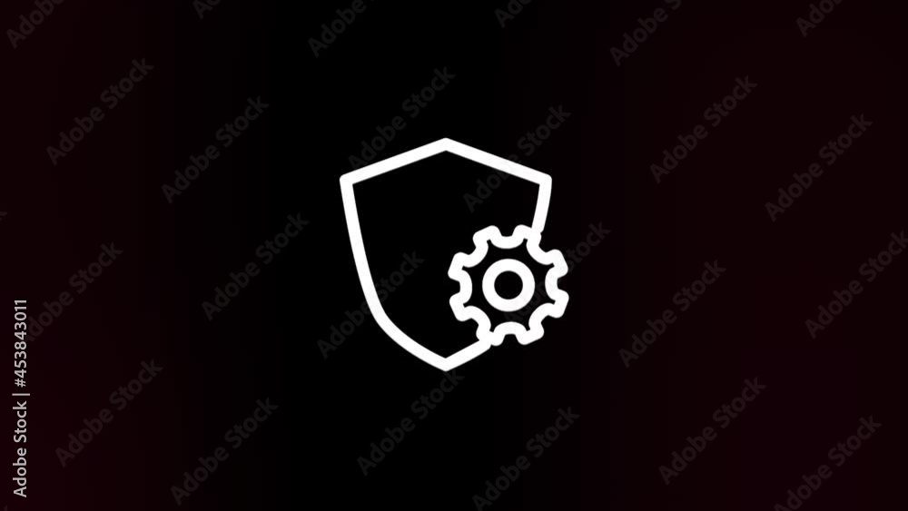 Aufkleber Shield with settings gear icon with glitch art effect. Retro futurism 80s 90s dynamic wave style. Video signal damage with tv noise and old screen interference. Loop 4k
