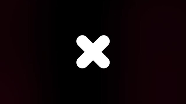 Cross mark icon with glitch art effect. Retro futurism 80s 90s dynamic wave style. Video signal damage with tv noise and old screen interference. Loop 4k