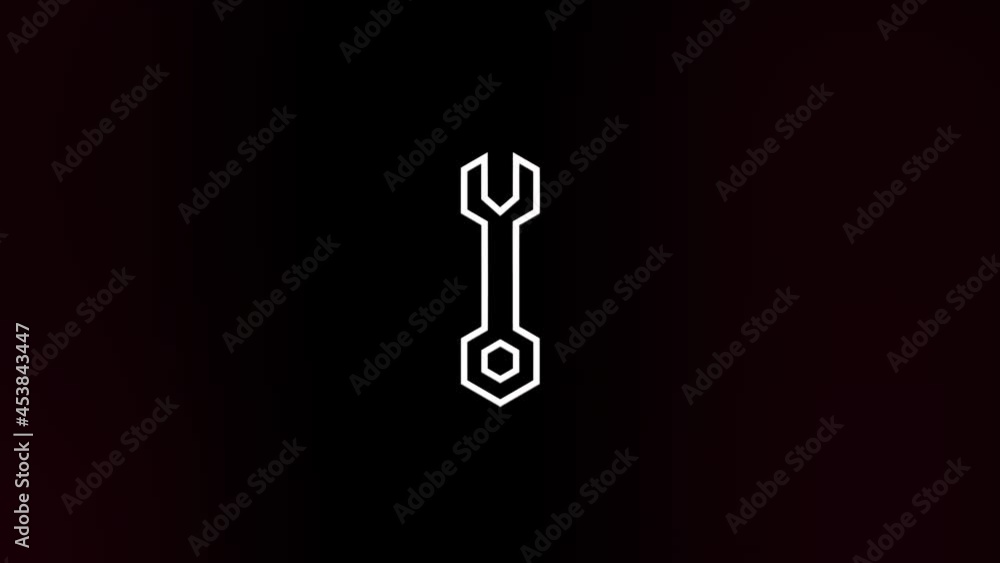 Poster Wrench icon with glitch art effect. Retro futurism 80s 90s dynamic wave style. Video signal damage with tv noise and old screen interference. Loop 4k
