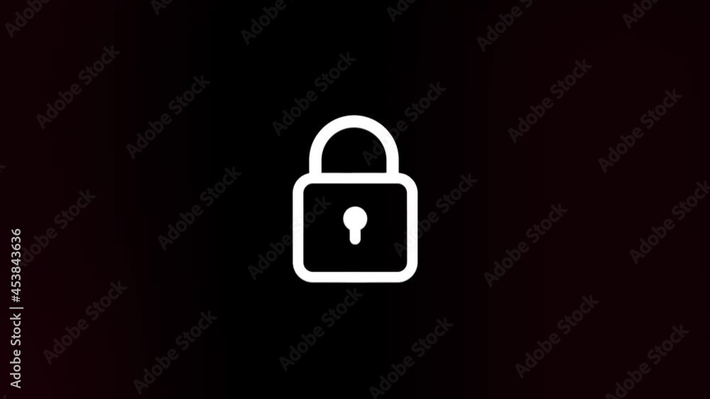Poster Lock icon with glitch art effect. Retro futurism 80s 90s dynamic wave style. Video signal damage with tv noise and old screen interference. Loop 4k