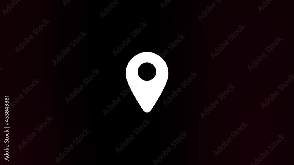 Poster GPS location pointer icon with glitch art effect. Retro futurism 80s 90s dynamic wave style. Video signal damage with tv noise and old screen interference. Loop 4k
