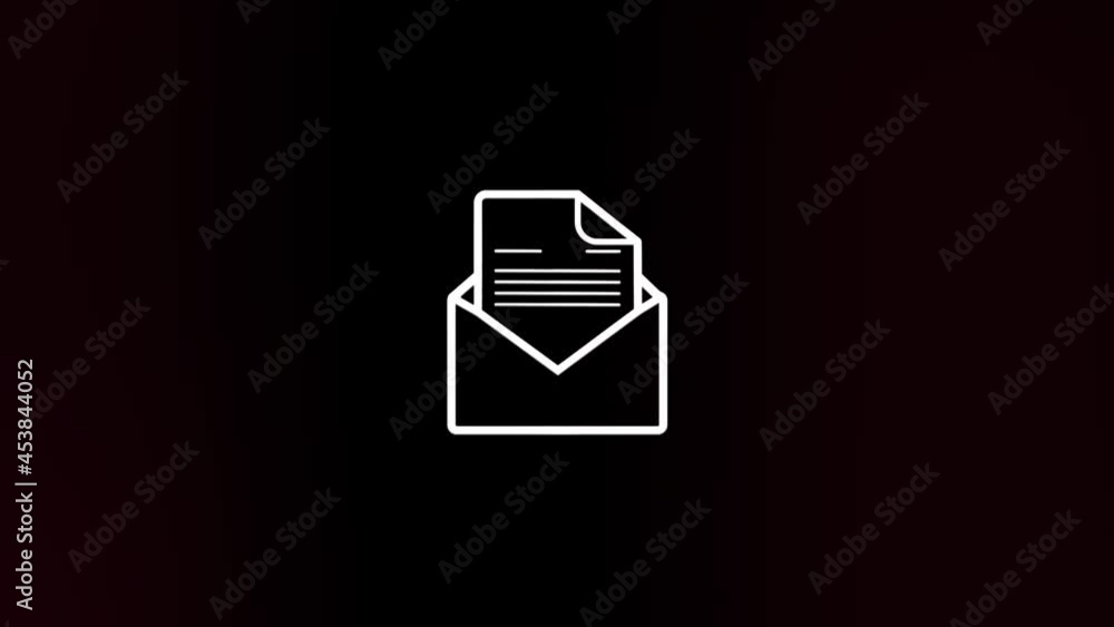 Poster Open envelope with letter, email icon with glitch art effect. Retro futurism 80s 90s dynamic wave style. Video signal damage with tv noise and old screen interference. Loop 4k