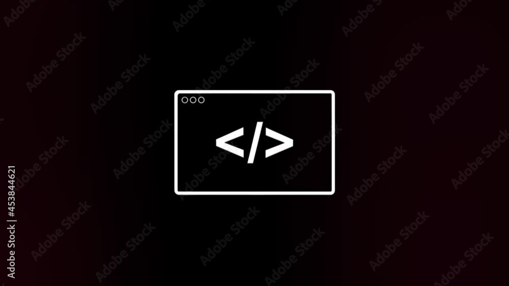Poster Code browser icon with glitch art effect. Retro futurism 80s 90s dynamic wave style. Video signal damage with tv noise and old screen interference. Loop 4k