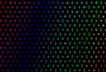 Dark multicolor, rainbow vector template with poker symbols.