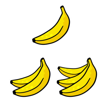 Banana icon. Set of Yellow fruit. Cartoon illustration isolated on white