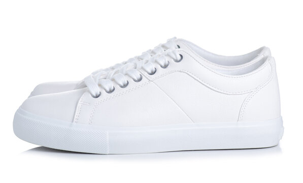 White leather keds sneakers on white background isolation