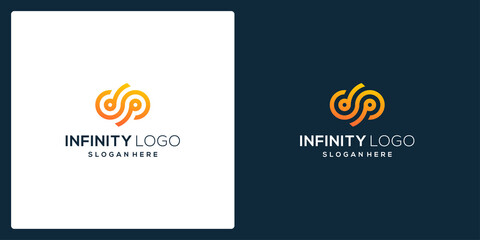 Infinity logo design template with tech model and gradient color design vector illustration. Symbol, icon, creative.