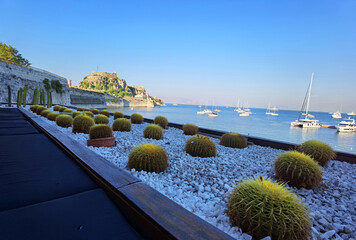 corflu island castle, liight and church of st george by the sea , greece