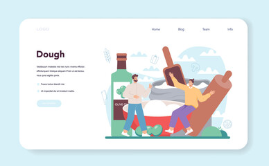 Pizzeria web banner or landing page. Chef cooking tasty delicious pizza