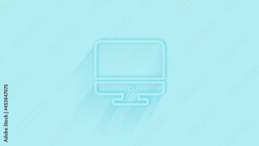 Leinwandbilder Animated computer monitor icon with shadow on blue background. Neumorphism minimal style. Transparent background. 4K video motion graphic animation.