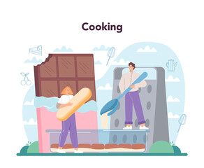 Tiramisu dessert. People cooking delicious italian cake. Sweet slice