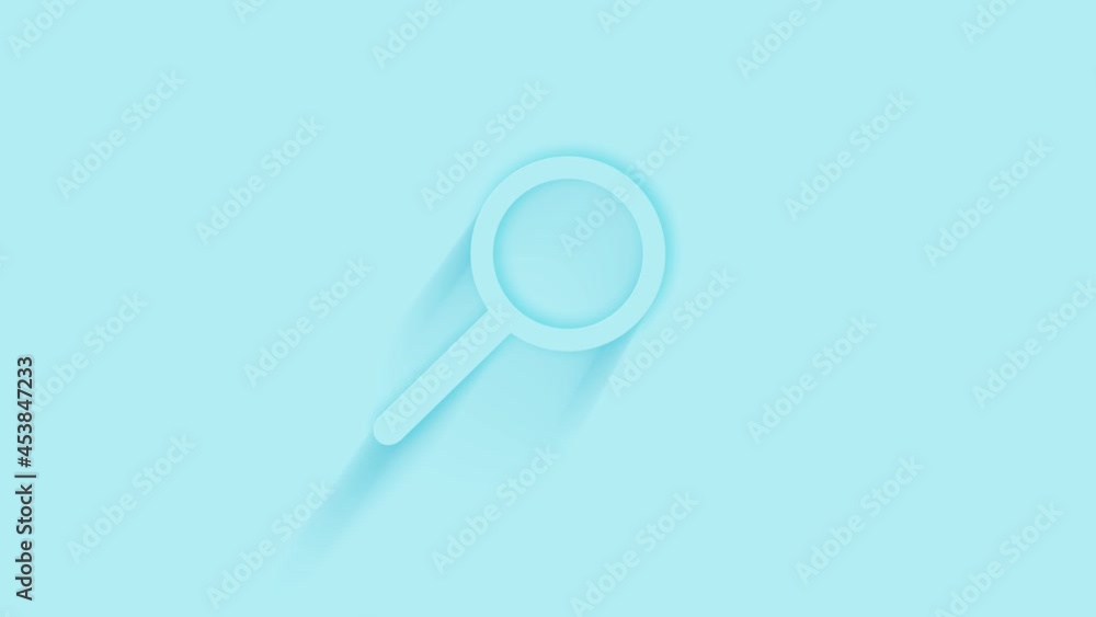 Poster Animated search line icon with shadow on blue background. Neumorphism minimal style. Transparent background. 4K video motion graphic animation.