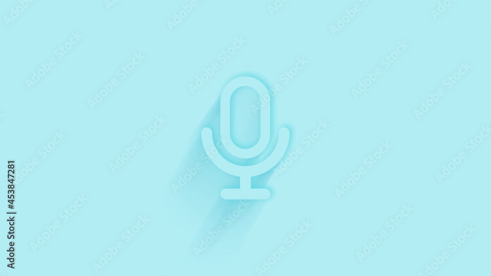 Aufkleber Animated microphone icon with shadow on blue background. Neumorphism minimal style. Transparent background. 4K video motion graphic animation.