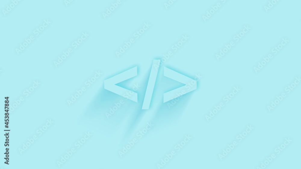 Leinwandbilder Animated coding code html programming language icon with shadow on blue background. Neumorphism minimal style. Transparent background. 4K video motion graphic animation.