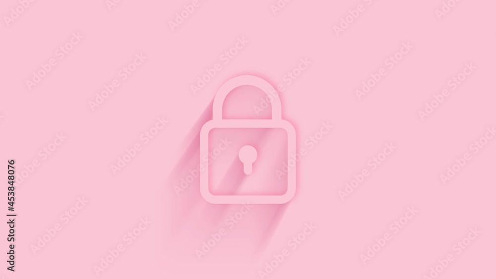 Poster animated padlock icon with shadow on pink background. neumorphism minimal style. transparent backgro