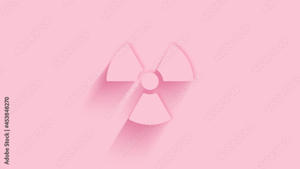 Poster Animated radioactive symbol icon with shadow on pink background. Neumorphism minimal style. Transparent background. 4K video motion graphic animation.