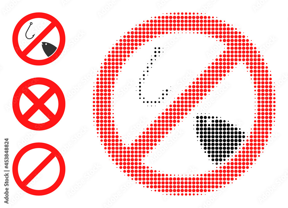 Poster halftone forbidden fishing. dotted forbidden fishing designed with small round elements. vector illu