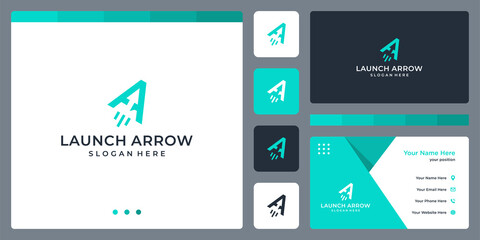 Initial letter A logo design template with arrow up and launch design vector illustration. Symbol, icon, creative.